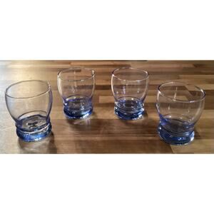 Vintage Libbey MCM Blue Bangles 4” Glass Tumblers Set of 4